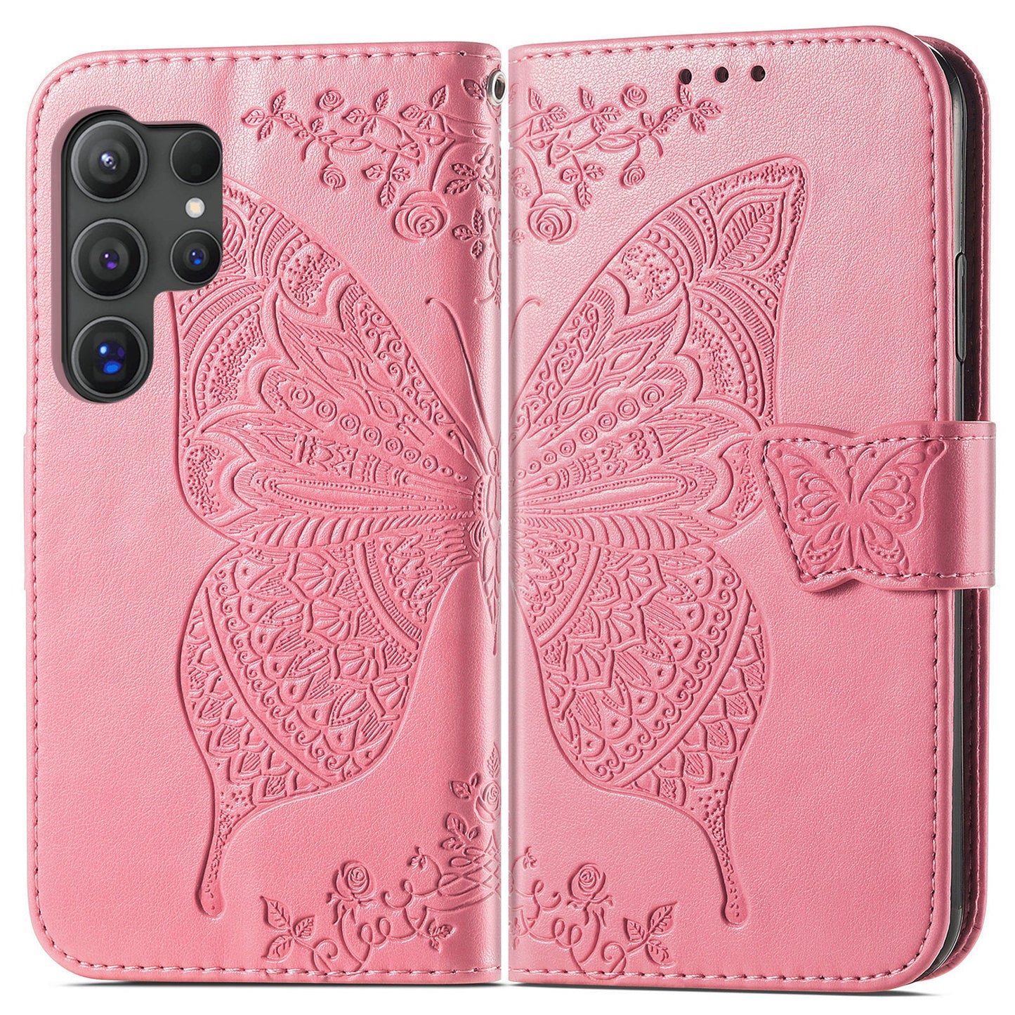 Embossed Butterfly Wallet Flip Case for Samsung Galaxy S25 Ultra